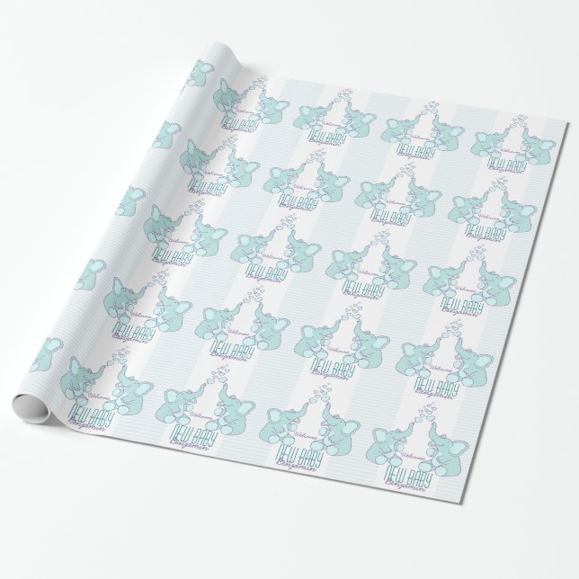 Baby birth new baby name blue wrap wrapping paper (Unrolled)