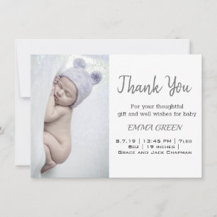 Baby Birth Photo Announcement Thank You Card