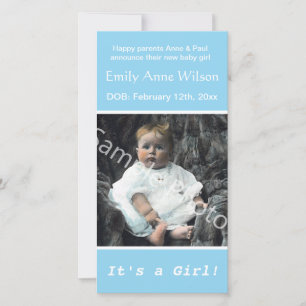 baby birth photo blue announcement. add your photo announcement