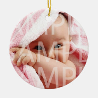 baby birth record photo ornaments. green ribbon ceramic tree decoration