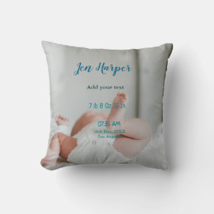 Baby birth stats add name place date keepsake memo cushion
