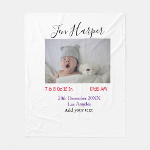 Baby birth stats add name place date keepsake memo fleece blanket