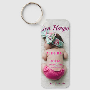 Baby birth stats add name place date keepsake memo key ring