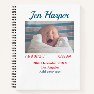 Baby birth stats add name place date keepsake memo notebook