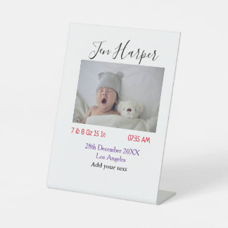 Baby birth stats add name place date keepsake memo pedestal sign