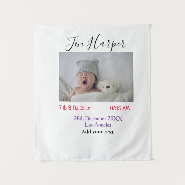 Baby birth stats add name place date keepsake memo tapestry (Front)