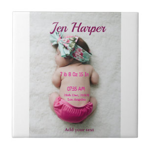 Baby birth stats add name place date keepsake memo tile
