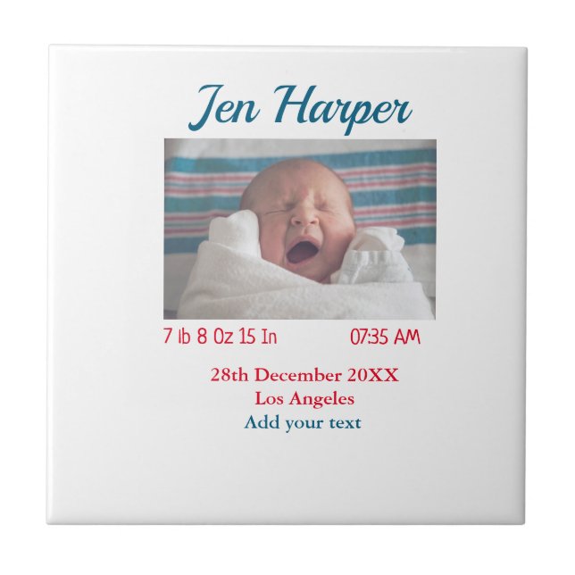 Baby birth stats add name place date keepsake memo tile (Front)