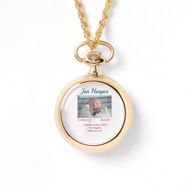 Baby birth stats add name place date keepsake memo watch (Front)