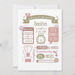 Baby Birth Stats Announcement Pink
