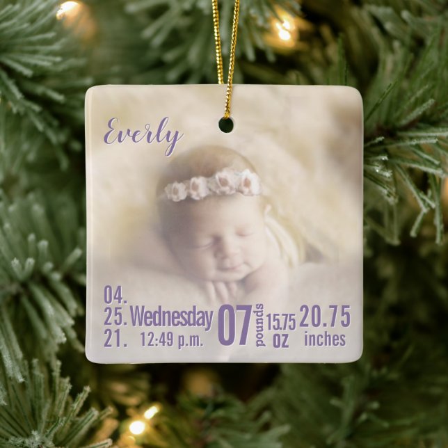 Baby Birth Stats Birth Record Christmas Photo Cera Ceramic Ornament (Tree)
