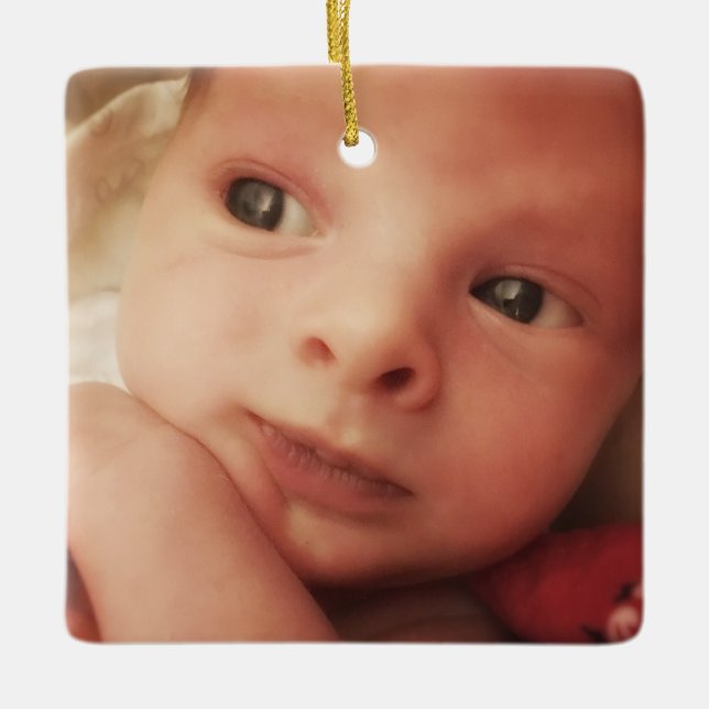 Baby Birth Stats Birth Record Christmas Photo Ceramic Ornament (Front)