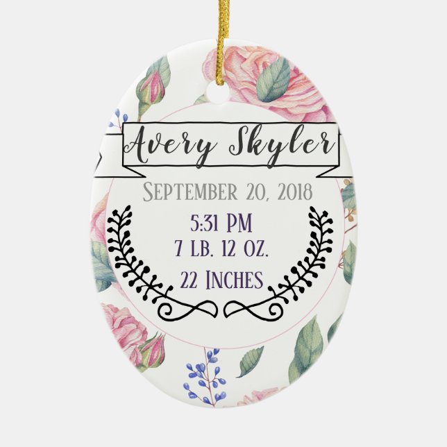 Baby Birth Stats Birth Record Christmas Photo Ceramic Tree Decoration (Front)