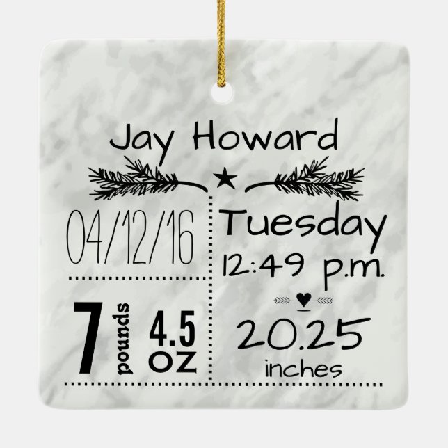 Baby Birth Stats Birth Record Christmas Photo Ceramic Tree Decoration (Back)