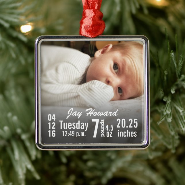 Baby Birth Stats Birth Record Christmas Photo Metal Tree Decoration (Tree)