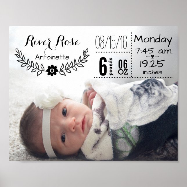 Baby Birth Stats Birth Record Keepsake Photo Poster (Front)