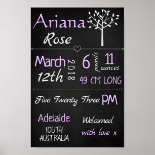 Baby Birth Stats Custom Wall Print – Purple Chalk
