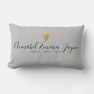 Baby Birth Stats, dove grey, modern trendy Lumbar Cushion