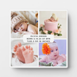 Baby Birth Stats Four Photo Collage  Plaque