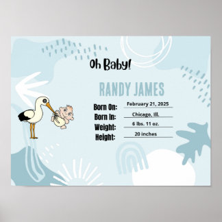 Baby Birth Stats Nursery Wall Art