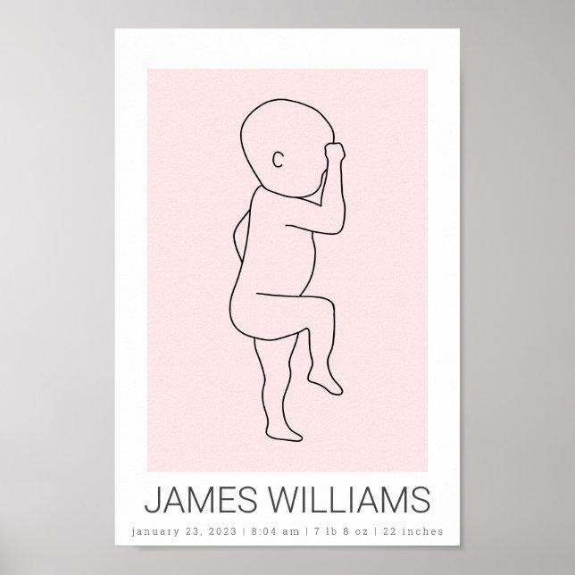Baby Birth Stats Personalised Poster - pink (Front)