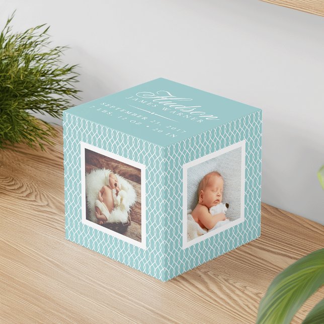 Baby Birth Stats Photo Cube | Aqua (Creator Uploaded)