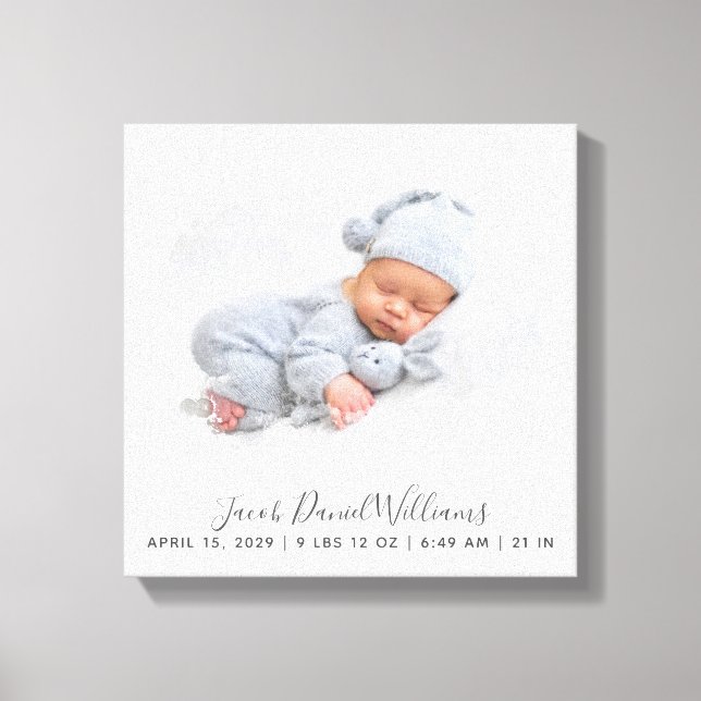 Baby Birth Stats Photo Mask Newborn Keepsake Canvas Print (Front)