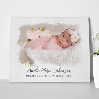 Baby Birth Stats Photo Newborn Keepsake Nursery Canvas Print