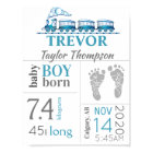 Baby Birth Stats Sign with Blue Train  & Footprint