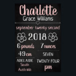 Baby Birth Stats Wall Print Poster – Pink Chalk<br><div class="desc">Decorate your nursery in style with this custom birth announcement wall print that celebrates the birth of your little one! Personalised with your baby's name and birth stats, this is a unique and special décor addition to any nursery with various colour themes and styles also available in our store. These...</div>