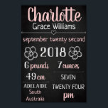 Baby Birth Stats Wall Print Poster – Pink Chalk<br><div class="desc">Decorate your nursery in style with this custom birth announcement wall print that celebrates the birth of your little one! Personalised with your baby's name and birth stats, this is a unique and special décor addition to any nursery with various colour themes and styles also available in our store. These...</div>