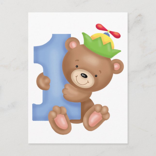 Baby birthday 1 year - teddy postcard (Front)