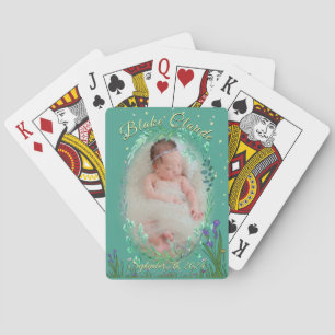 Baby Birthday Blossoms Garden Floral Script Name Playing Cards