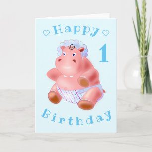 Baby Birthday Card Baby Hippo - Personalised