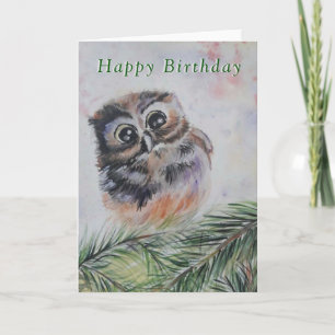 Baby Birthday Card Baby Owl - Painting