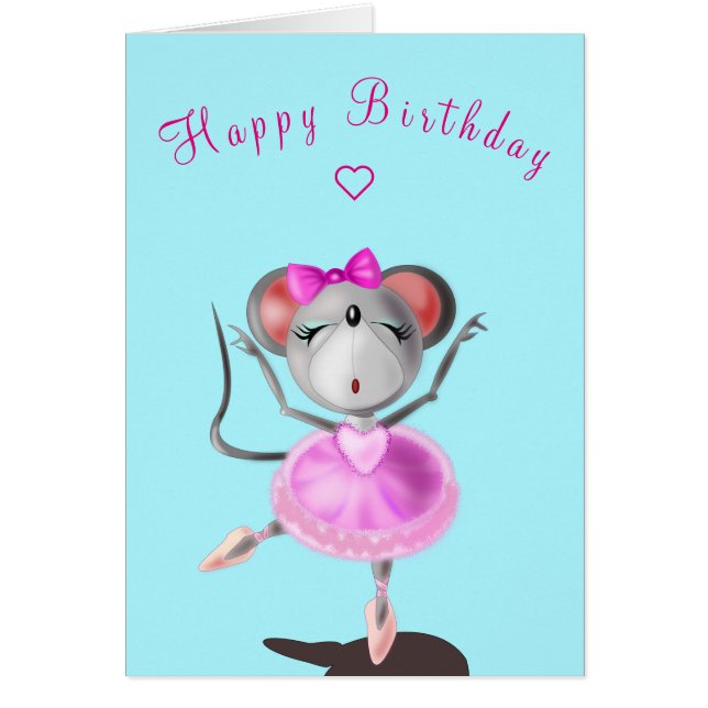 Baby Birthday Card Ballet Dancer Mouse - Your Text (Front)
