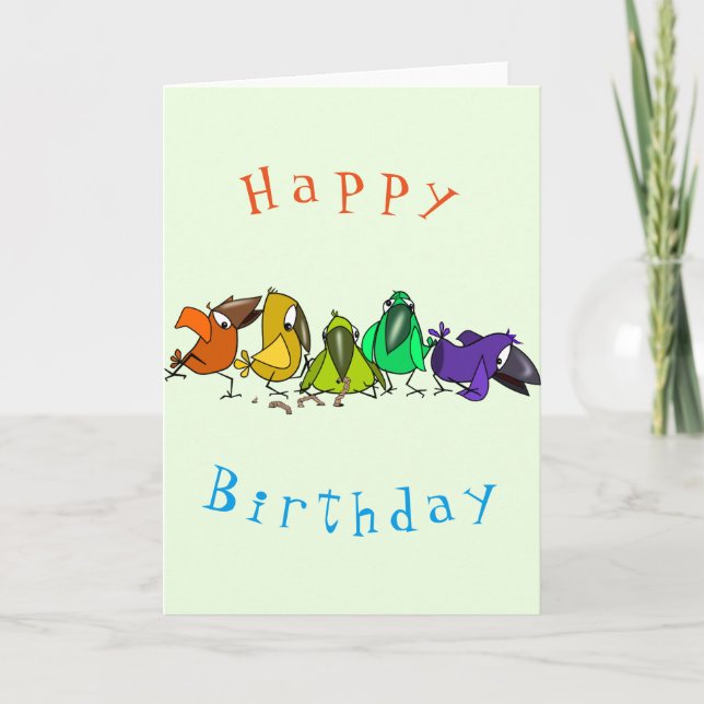 Baby Birthday Card Colourful Birds - Fun (Front)