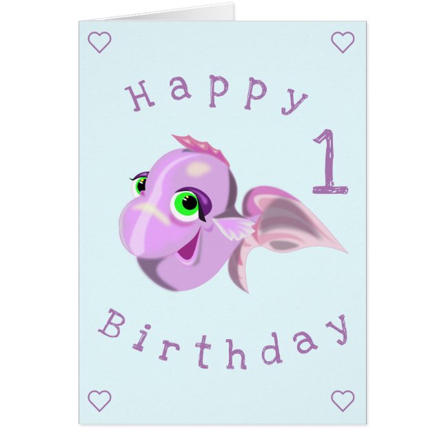 Baby Birthday Card Happy Fish - Personalised (Front)