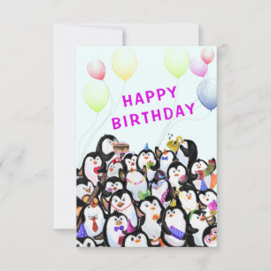 Baby Birthday Card Happy Party Penguins