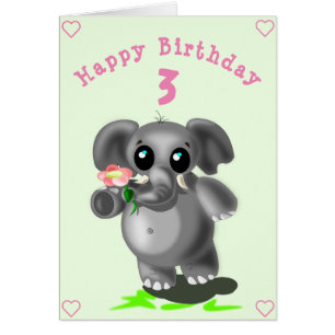 Baby Birthday Card Little Elephant With Flower