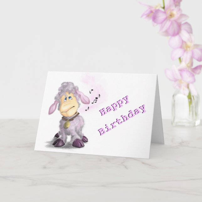 Baby Birthday Card Little Lamb with Bell Your Text (Orchid)