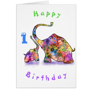 Baby Birthday Card Mother and Baby Elephant