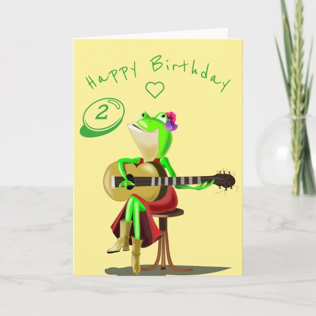 Baby Birthday Card with Guitar Player Frog (Front)