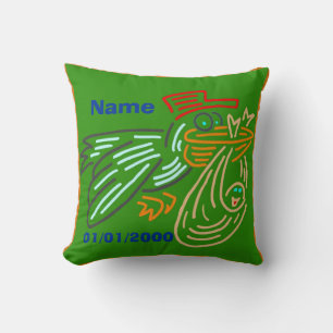 Baby Birthday Stork Pillow Green