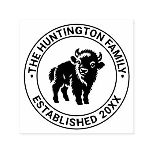 Baby Bison Standing Family Name Date Estd Self-inking Stamp