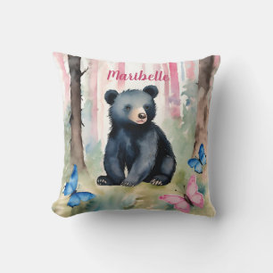 Baby Black Bear Girls Personalised Cushion