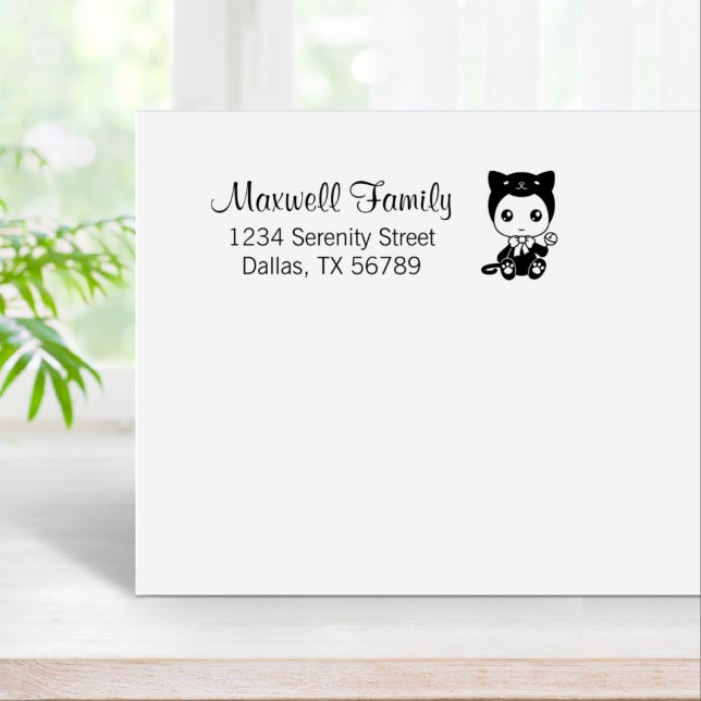Baby Black Cat Costume Family Address Rubber Stamp (Creator Uploaded)