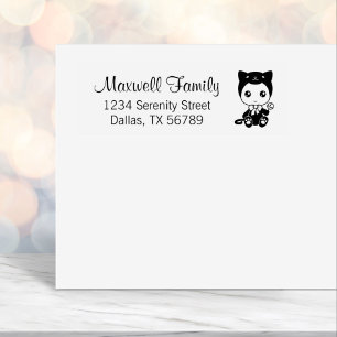 Baby Black Cat Jumpsuit Family Address Self-inking Stamp