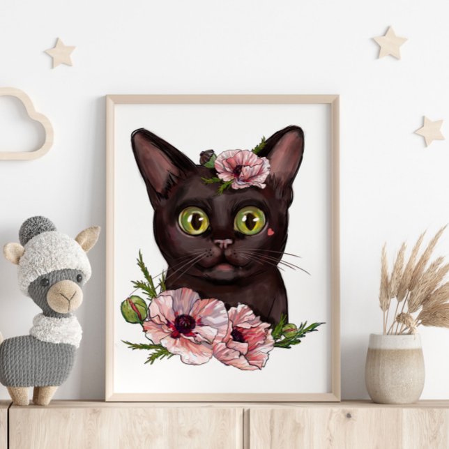 Baby Black Cat Rose Animal Poster | Wall Print (Creator Uploaded)