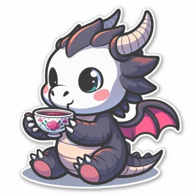 Baby Black Dragon Drinking Tea or coffee (Front)